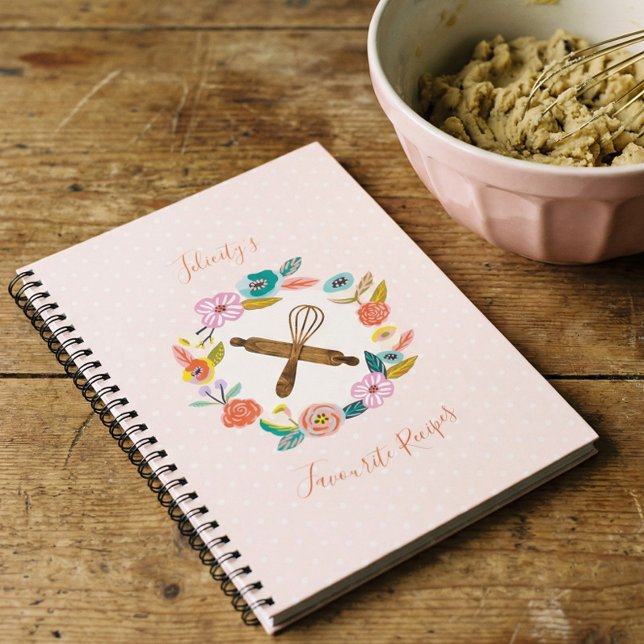 Carnet Recette de broche et de broche à feuillage et à fl (Farmhouse Floral Rolling Pin & Whisk Recipe Notebook)