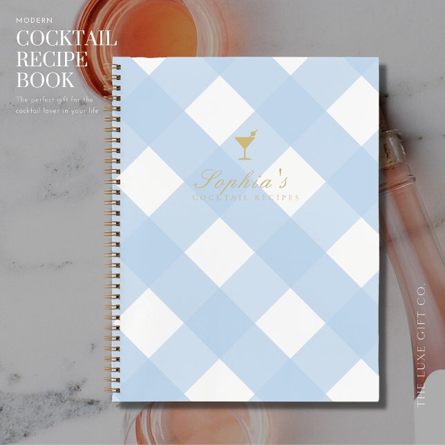 Carnet Recette de cocktail classique En vichy bleu blanc (Créateur téléchargé)