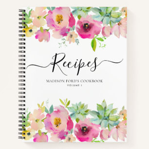 Carnet Recette de cuisine de succulente rose blush floral