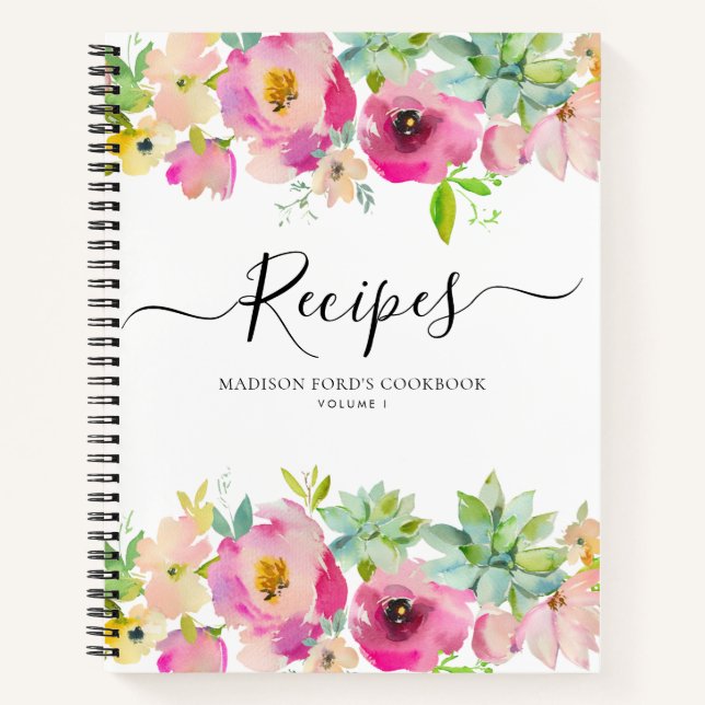 Carnet Recette de cuisine de succulente rose blush floral (Devant)