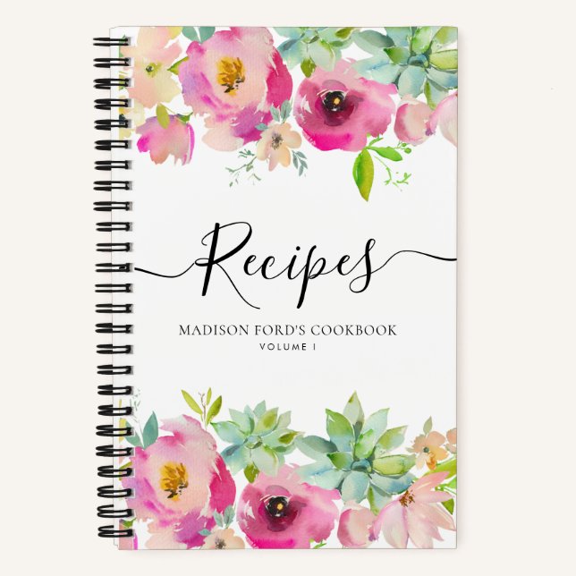 Carnet Recette de cuisine de succulente rose pâle florale (Recto)