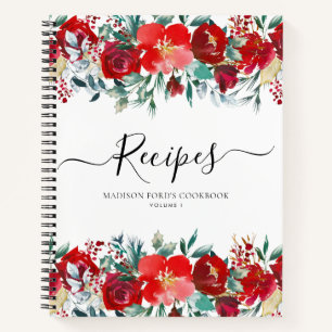 Carnet Recette de cuisine de vacances rouge bordeaux flor
