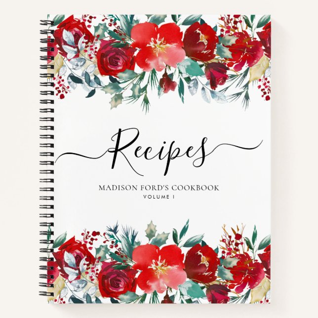 Carnet Recette de cuisine de vacances rouge bordeaux flor (Devant)