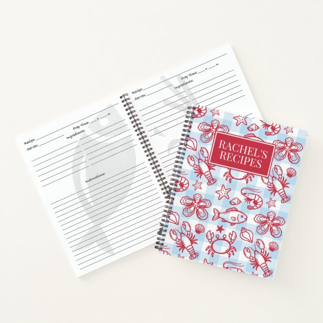 Carnet Recette de cuisine gingham de fruits de mer côtier (Intérieur)