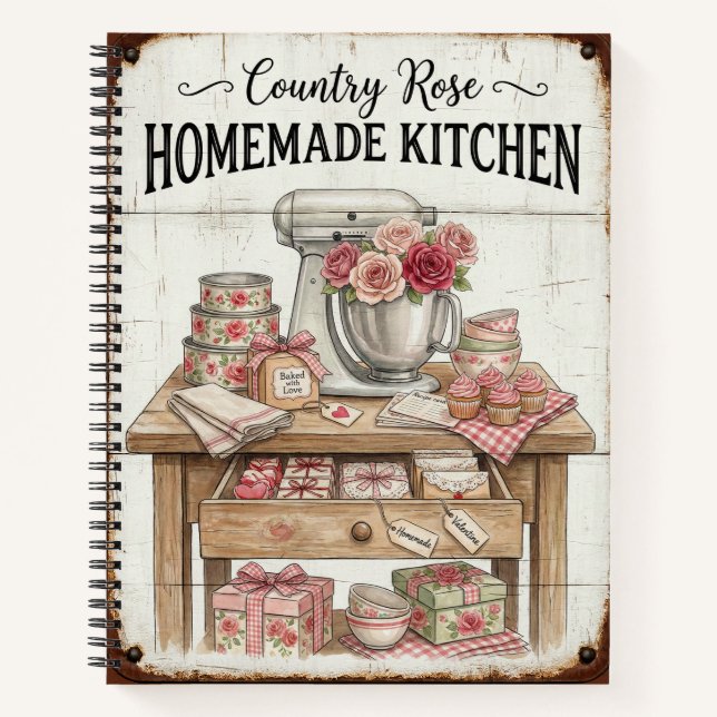 Carnet Recette de cuisine maison Country Rose (Devant)