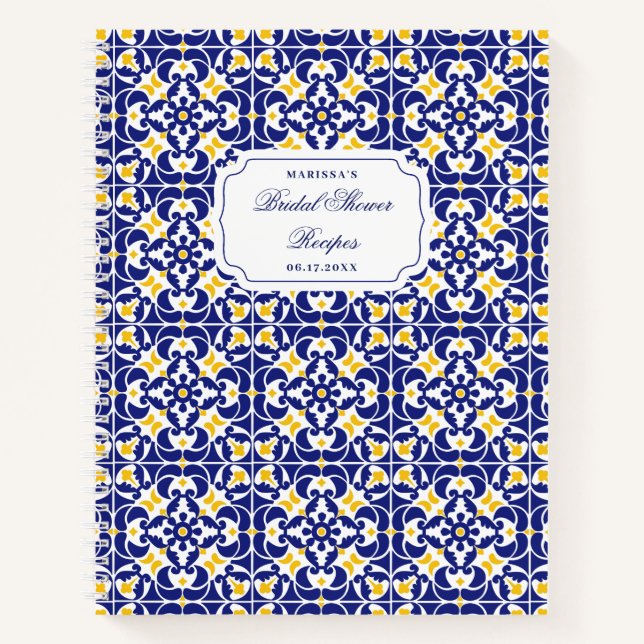 Carnet Recette de douche nuptiale bleue et jaune méditerr (Devant)