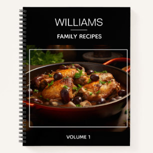 Carnet Recette de famille personnalisée moderne noire sty