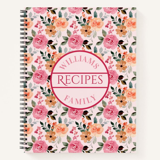 Carnet Recette de famille Roses roses, orange, tan et fle (Devant)