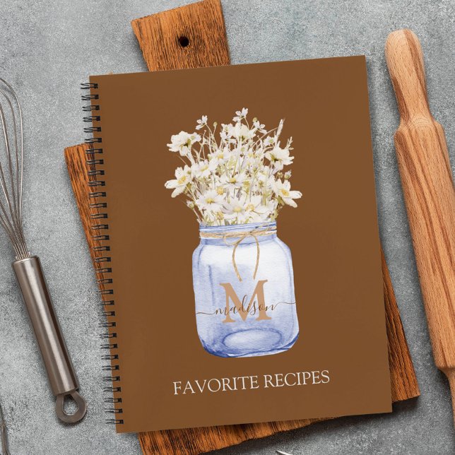 Carnet Recette de fleur de marguerite blanche monogrammée (In situ)