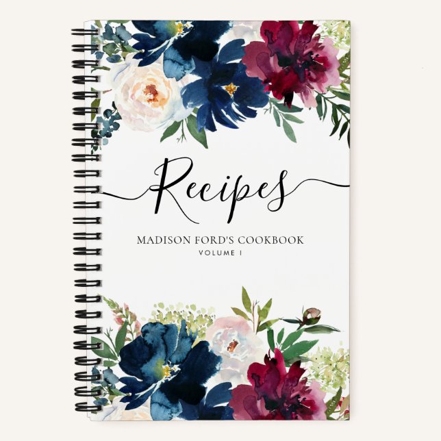 Carnet Recette de fleurs de budget bleu marine burgundy a (Recto)