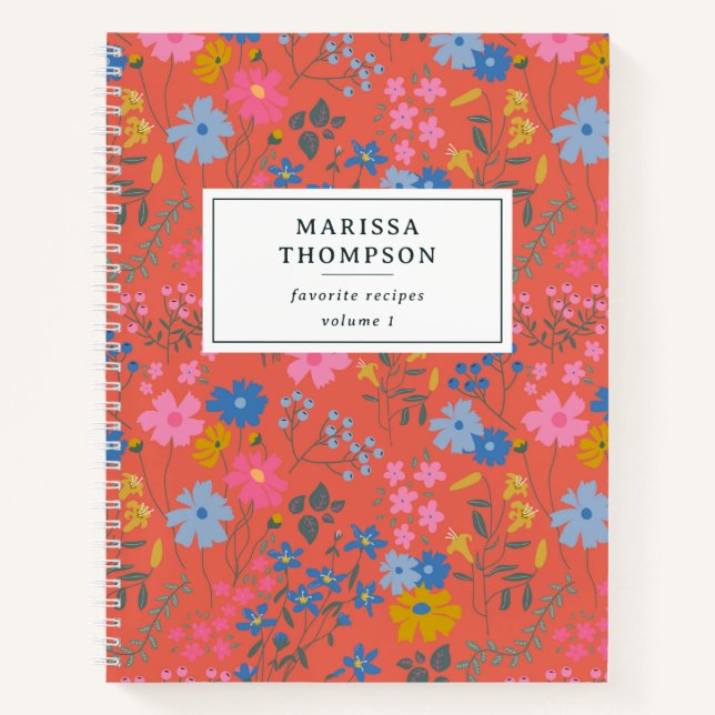 Carnet Recette de fleurs sauvages florales rouges Boho mo (Devant)
