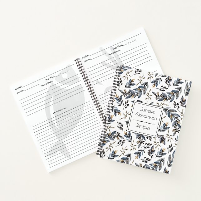 Carnet Recette de monogramme à feuilles et baies noires a (Intérieur)