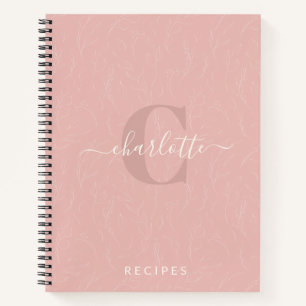 Carnet Recette de monogramme botanique rose rustique élég