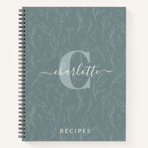 Carnet Recette de monogramme botanique Turquoise rustique