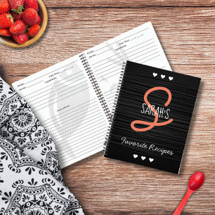 Carnet Recette de monogramme de script noir moderne perso