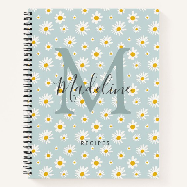 Carnet Recette de monogramme de script sarcelle de daisy  (Devant)