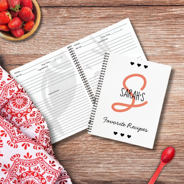 Carnet Recette de monogramme de script simple personnalis (Personalized Simple Script Monogram Recipe Notebook)