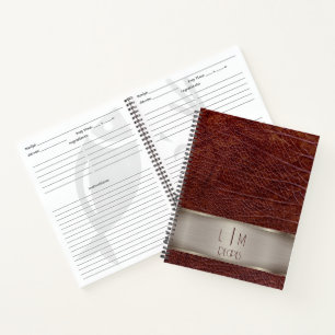 Carnet Recette de monogramme en cuir rouge