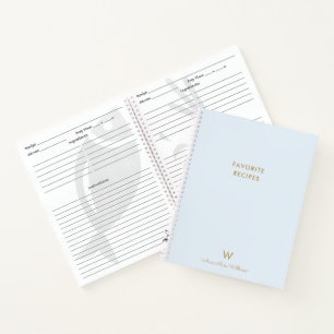 Carnet Recette de monogramme moderne en or bleu poussiére