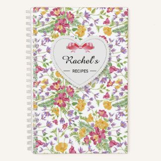 Carnet Recette de ruban rose jaune floral blanc Coeur ros