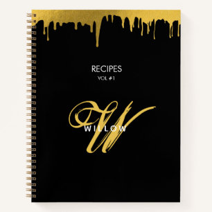 Carnet Recette de script vintage monogramme noir et or mo