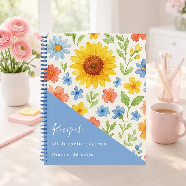 Carnet Recette de tournesols floraux bleus (Créateur téléchargé)