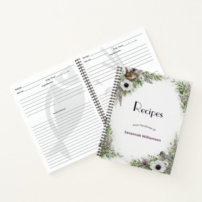 Carnet Recette des oiseaux chanteurs violets et verts flo (Intérieur)