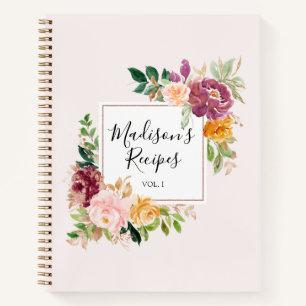 Carnet Recette fleurie personnalisée rose violet