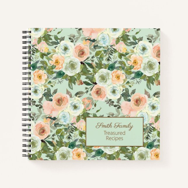 Carnet Recette florale aquarelle de pêche à la menthe (Devant)
