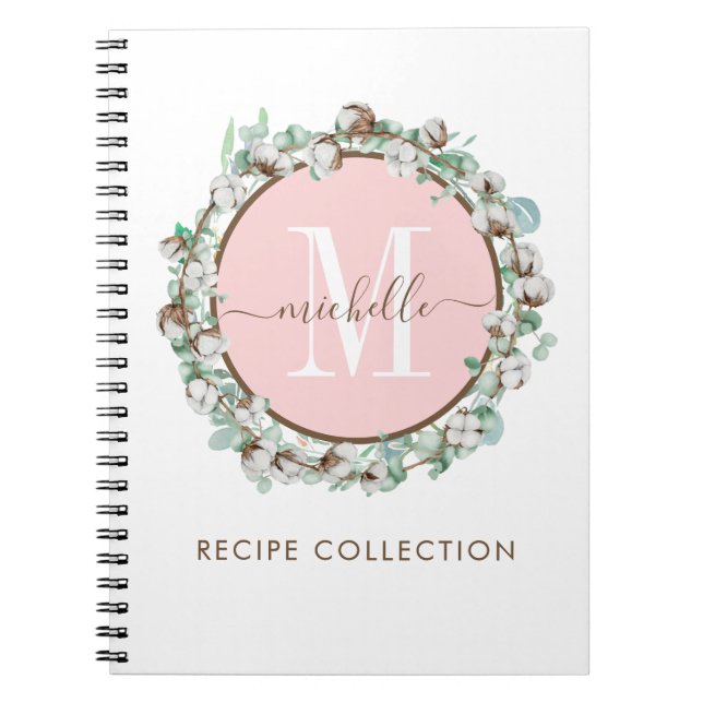 Carnet Recette florale rose rose rose monogramme (Devant)