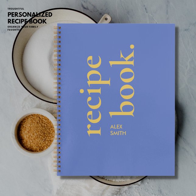 Carnet Recette Gras simple bleu et or noir monogramme rec (Créateur téléchargé)