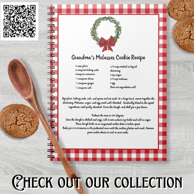 Carnet Recette Keepsaké Noël Cookie Rouge Plaid Wreath (Créateur téléchargé)