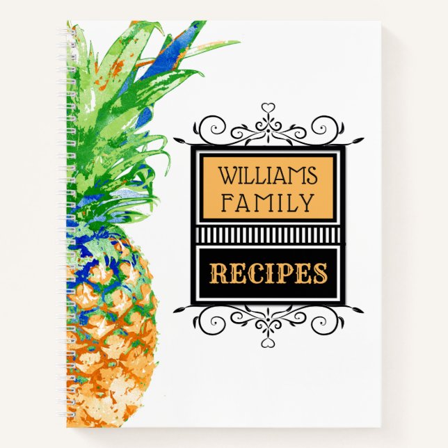 Carnet Recette moderne ananas famille tropicale Monogramm (Devant)