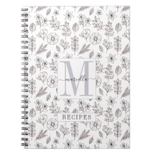 Carnet Recette monogramme personnalisée Modèle floral
