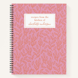 Carnet Recette Motif de feuille rose et orange