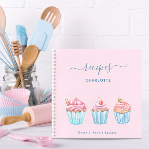 Carnet Recette pâtisserie rose pâle nom de cupcakes bleu