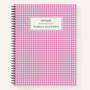 Carnet Recette personnalisée à carreaux gingham rose rétr