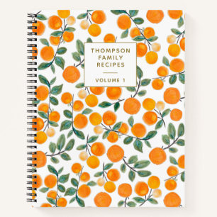Carnet Recette personnalisée à l'aquarelle Orange Citron