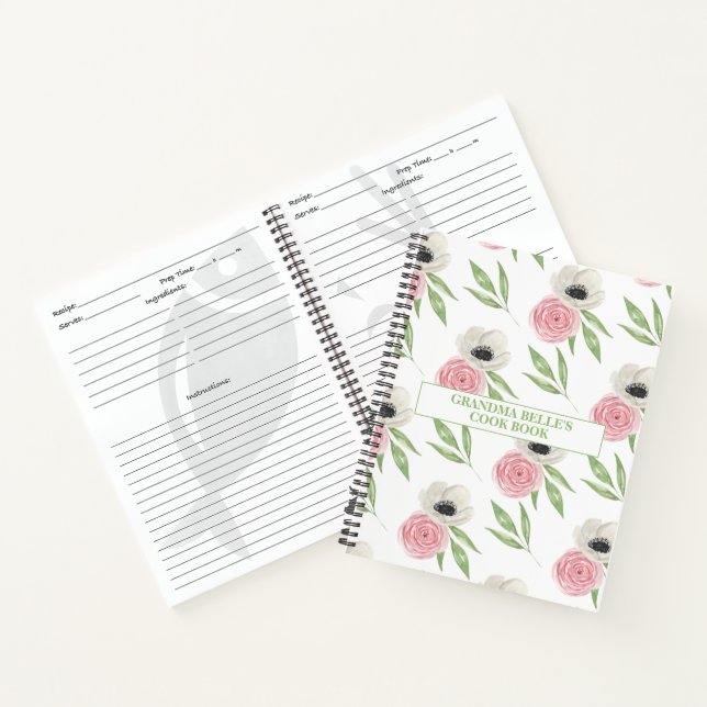 Carnet Recette personnalisée à motif floral mou (Intérieur)