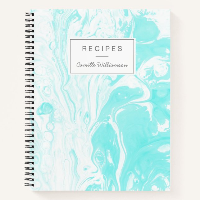 Carnet Recette personnalisée Aqua Blue Marble Home Cooks (Devant)