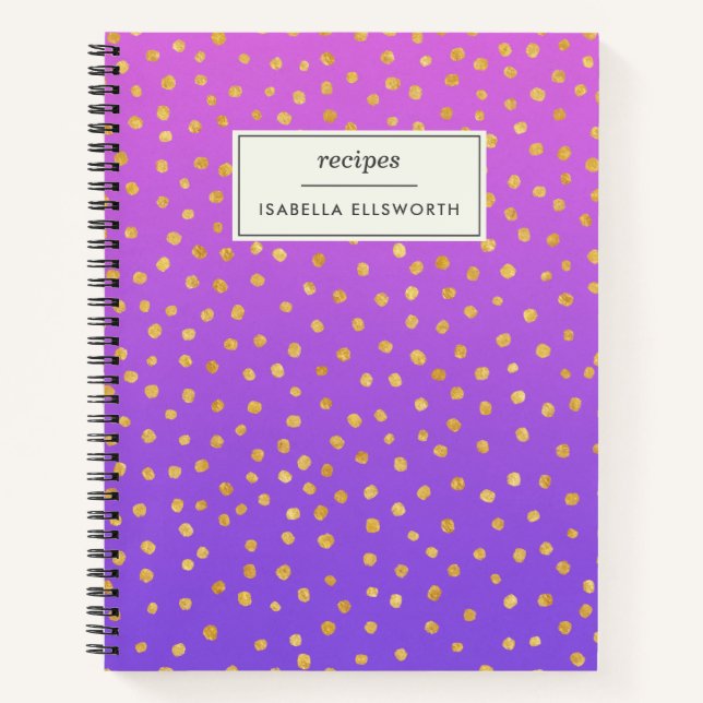Carnet Recette personnalisée Chic Purple Gold Polka Dot  (Devant)