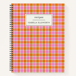Carnet Recette personnalisée Cute Retro Orange Rose Plaid