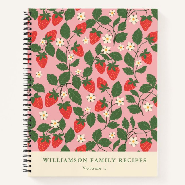 Carnet Recette personnalisée de fraise rose vintage  (Devant)