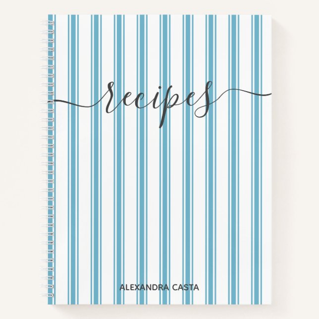 Carnet Recette personnalisée de script minimaliste à rayu (Devant)