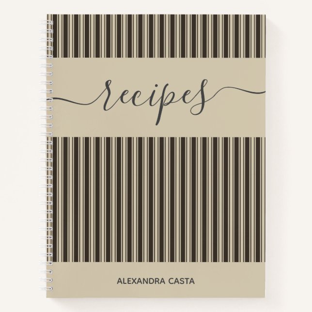 Carnet Recette personnalisée de script minimaliste à rayu (Devant)