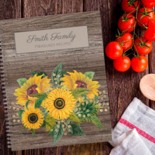 Carnet Recette personnalisée de tournesols jaunes en bois