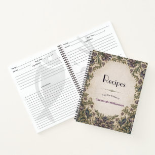 Carnet Recette Personnalisée Élégante à Carreaux Floraux