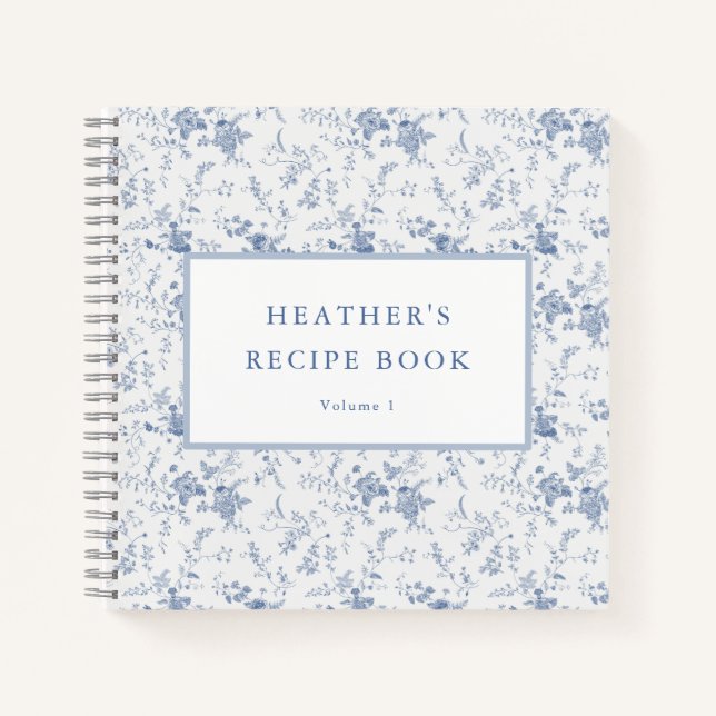 Carnet Recette Personnalisée Fleurie Bleue Vintage (Devant)