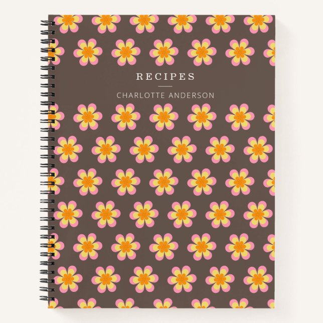 Carnet Recette Personnalisée Fleurs Boho Rétro Marron (Devant)