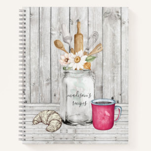 Carnet Recette personnalisée Rustique Floral Mason Jar Bo